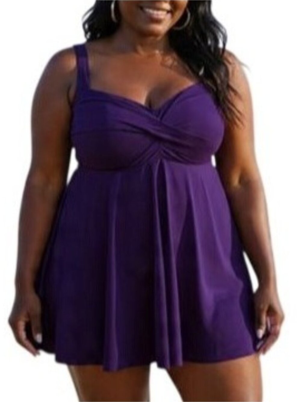 Bloomchic Plus Size 30 Tankini Top Twist Front Purple Adjustable Straps Flowy